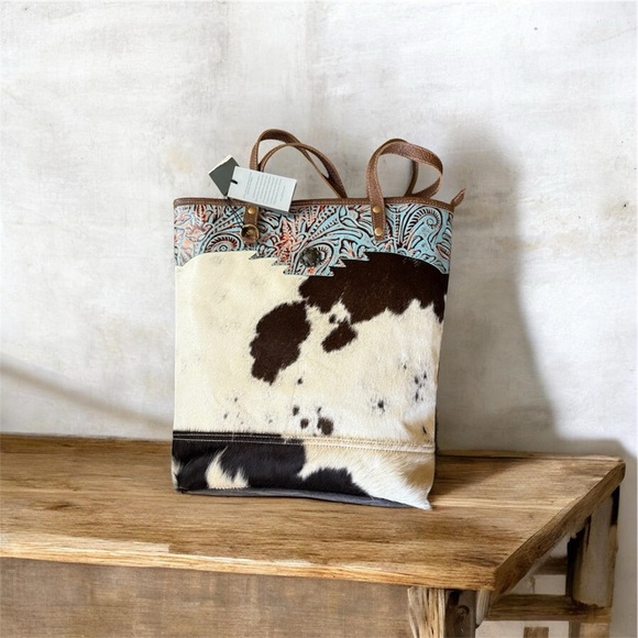 Handbags - Cowhide Tote Bag with Paisley Trim Western‎ Cowgirl Bohemian Rustic